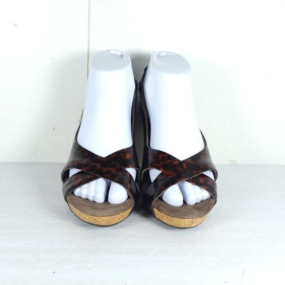 UGG Women's HAZEL Tortoise Shell US7 Patent Leather Cork Wedge Slingback Sandals - Picture 3 of 16